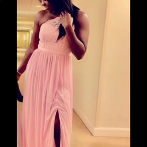 Long One Shoulder Lace Bridesmaid Dress